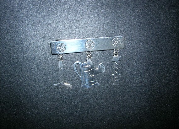 Sterling Silver Garden Theme Pin/Brooch - Made in… - image 5