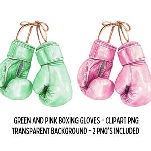 Luvas de boxe verde e rosa PNG - 2 clipart PNG, para o evento principal de boxe, revelação do gênero, chá de bebê