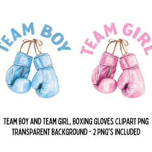 Equipo niño y equipo niña, guantes de boxeo rosas y azules PNG - 2 imágenes prediseñadas PNG, para el evento principal de boxeo, revelación de género, baby shower