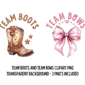 Botas de equipo y lazos de equipo, bota marrón y lazo rosa PNG - 2 imágenes prediseñadas PNG, para botas o lazos, revelación de género para baby shower