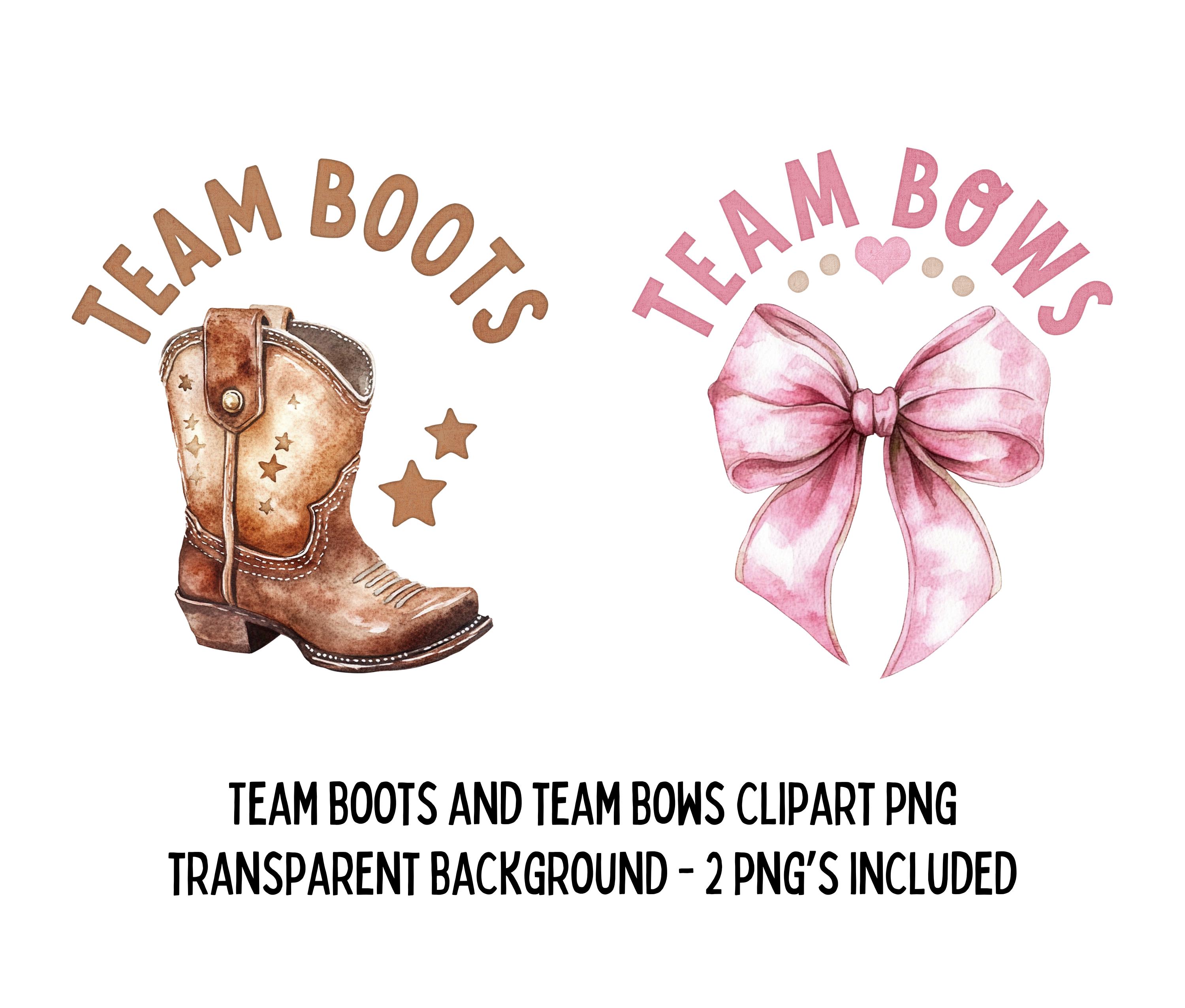Team Boots and Team Bows, brown boot and pink bow PNG - 2 PNG clipart, for boots or bows gender reveal baby shower