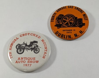 Two Vintage 1970s Pins Gas Engine Meet and Antique Auto Show, Crotched Mountain