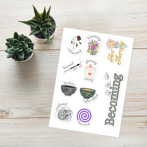 Foglio di adesivi ieri/oggi – Arteterapia per i burnout / Adesivi per la mentalità di crescita / Accessori per il diario dell'amor proprio / Umorismo da ufficio