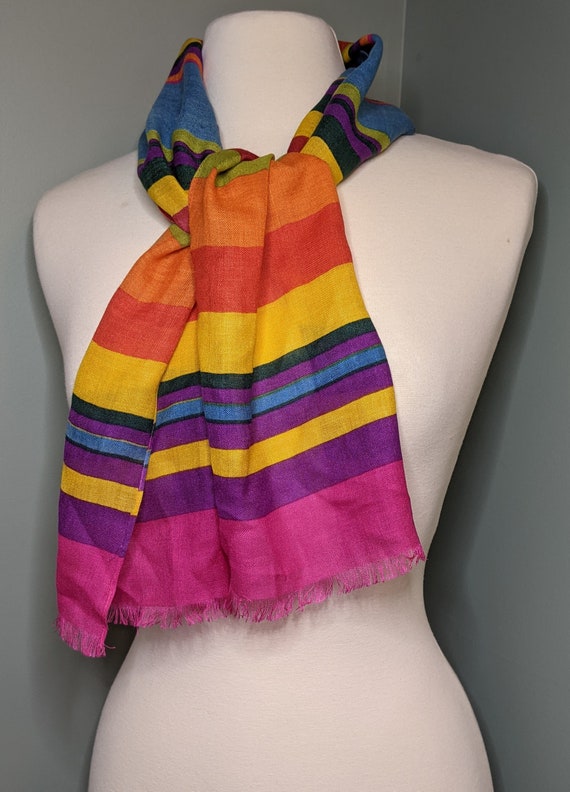 Long Vintage Rainbow Striped Scarf, Liz Claiborne… - image 4