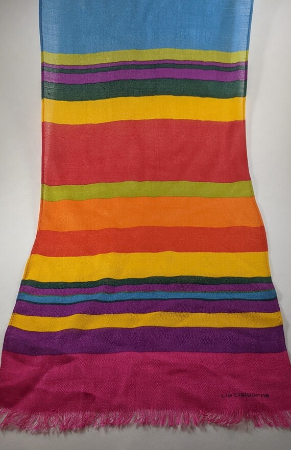 Long Vintage Rainbow Striped Scarf, Liz Claiborne… - image 2