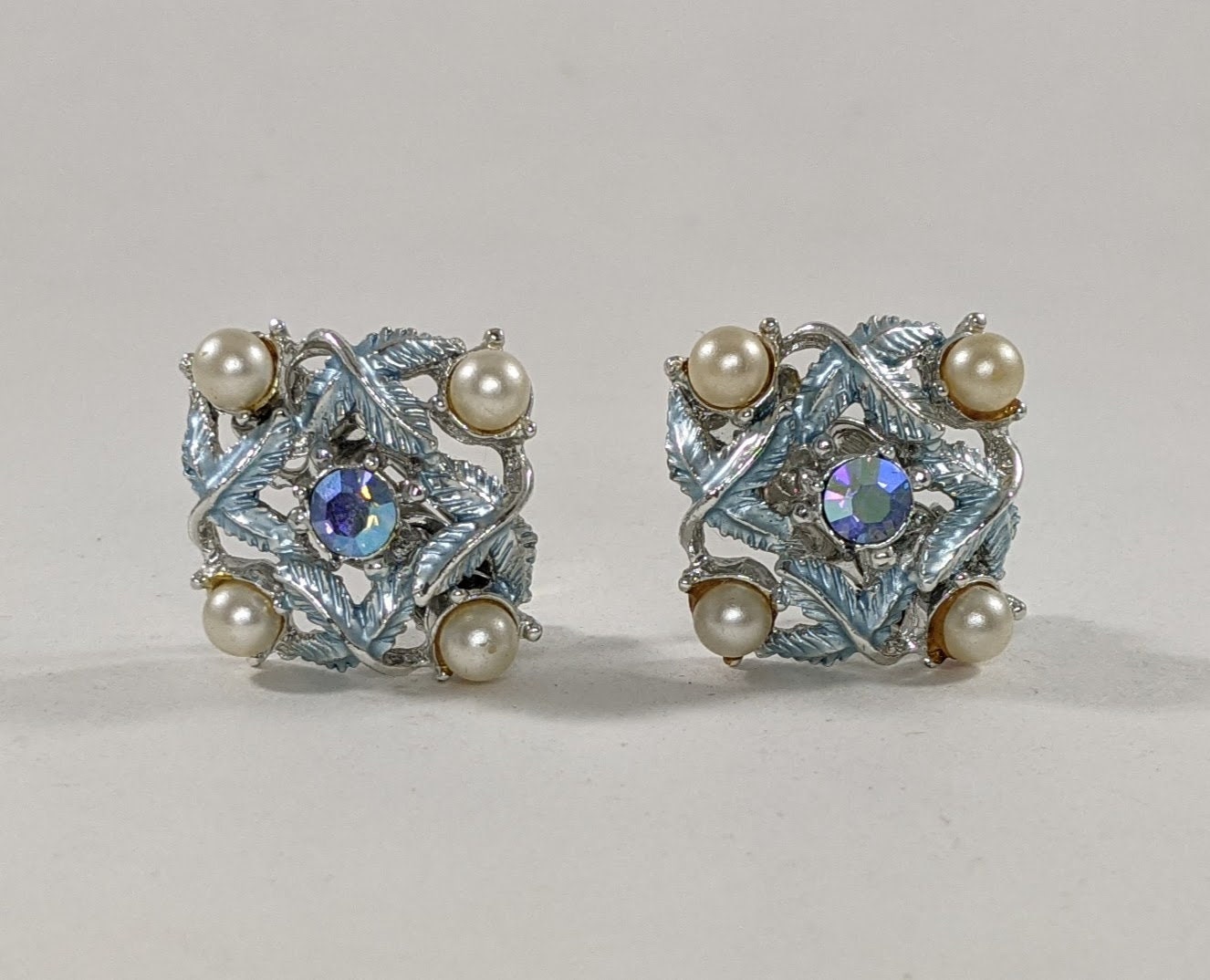 Baby Blue Clip Earrings With Faux Pearl Accents 1950s Costume Etsy UK
