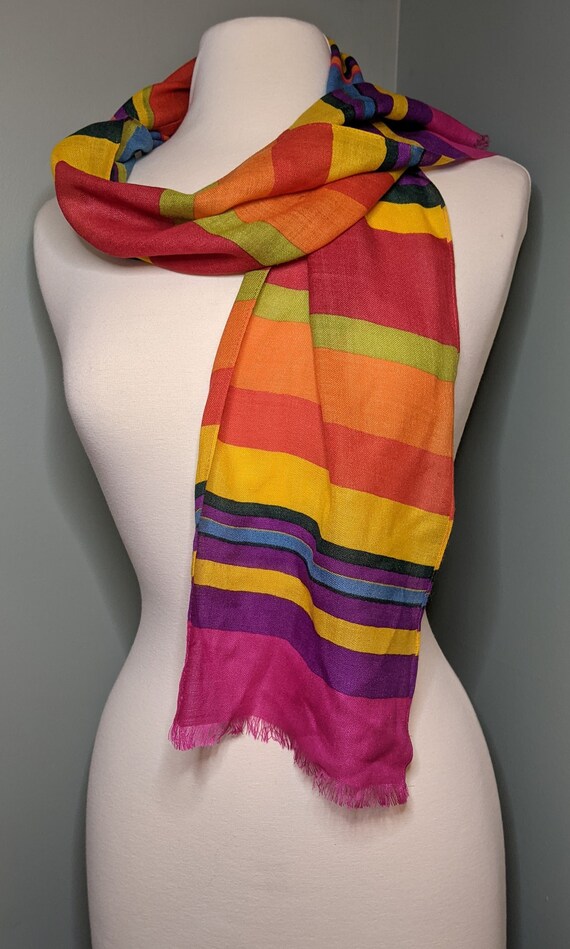 Long Vintage Rainbow Striped Scarf, Liz Claiborne… - image 1