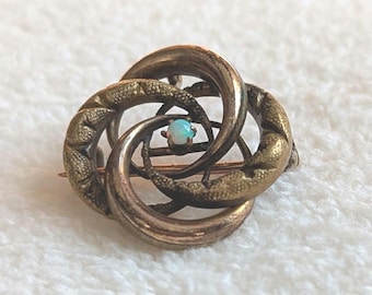 PSCO Gold Filled Opal Brooch | Edwardian Swirl Pin, Antique Floral Jewelry
