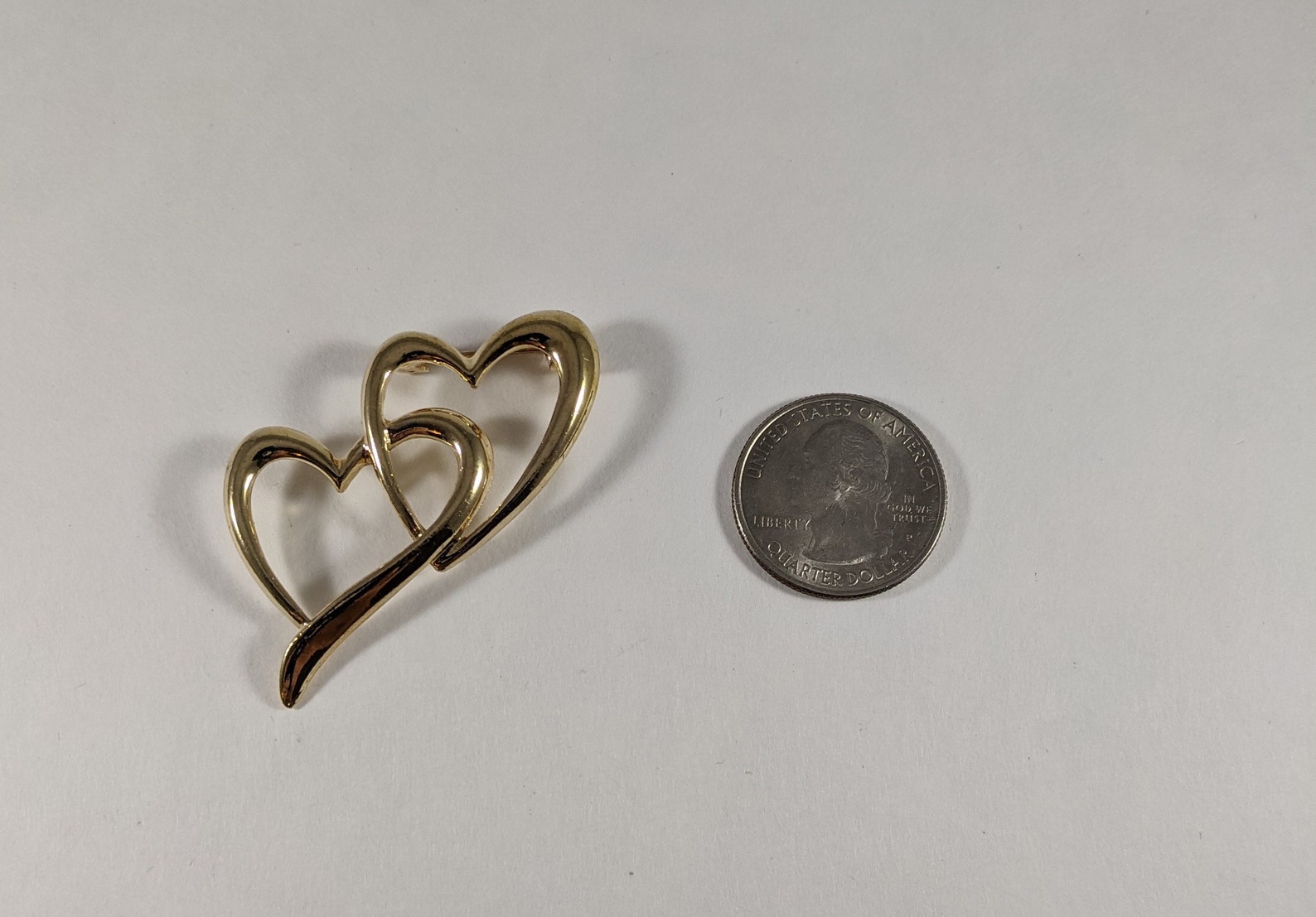 Double Heart Brooch Vintage Gold Tone Heart Pin Hearts Etsy