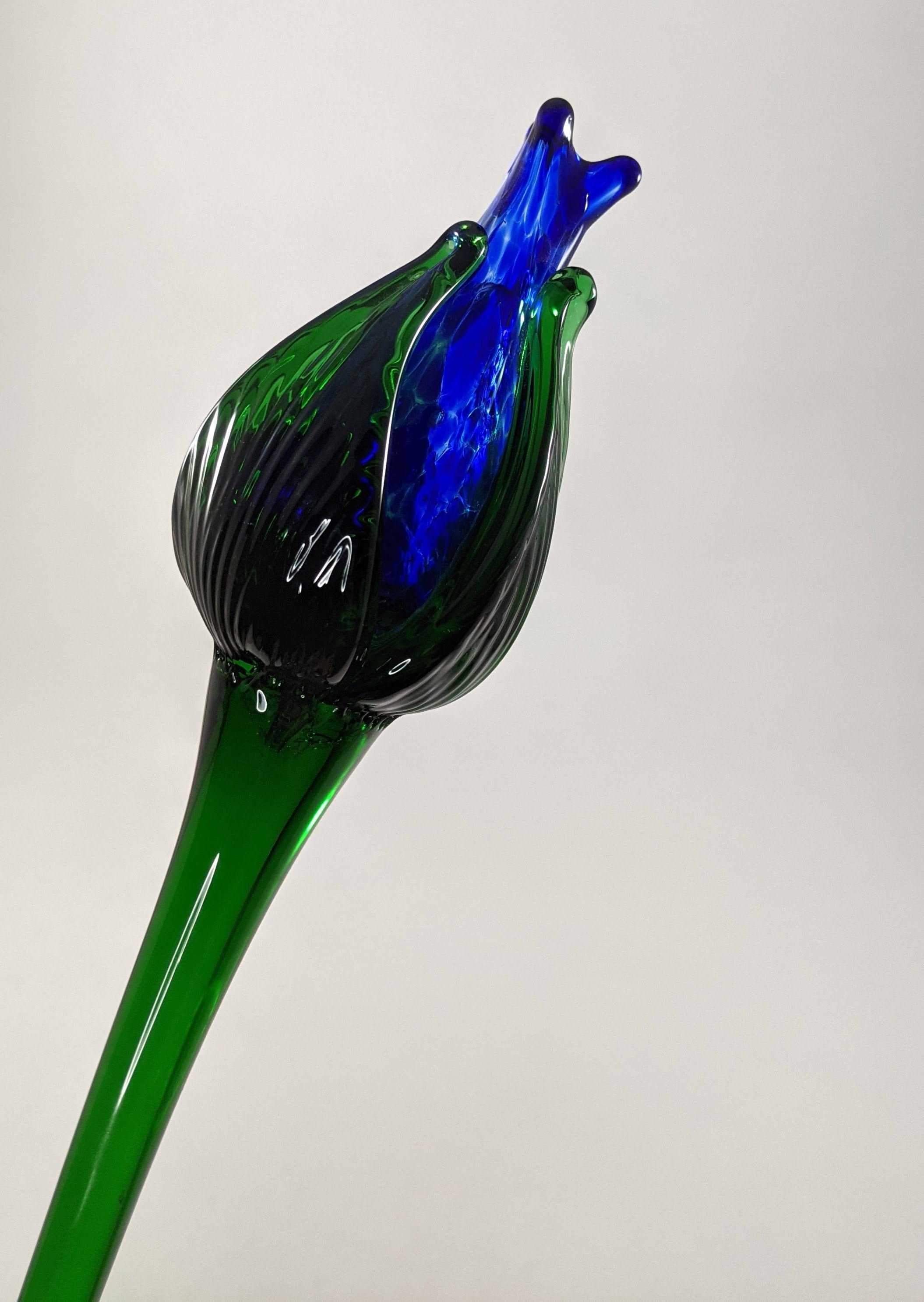 Blue Glass Flower Hand Blown Art Garden Sculpture Perpetual Etsy