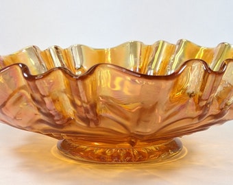 Orange Fenton Carnival Glass Bowl, Marigold Iridescent Candy Dish, Thanksgiving Serving