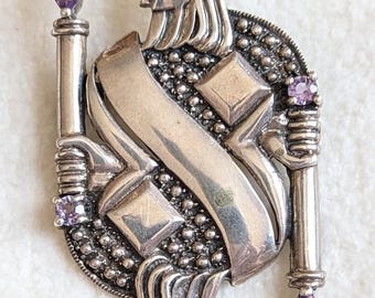 King of Diamonds Sterling Silver Brooch with Amethyst | Figural Playing Card Pin