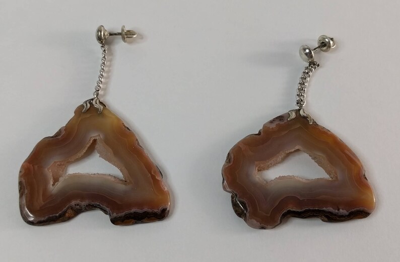 Screw Back Pierced Earrings Geode Slice Brooch Banded Agate Slice Natural Stone Earrings Geode Jewelry Set Druzy Quartz Crystal