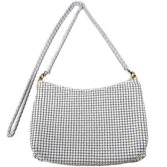 Vintage White Mesh 1980s Handbag, Long Chain Purse