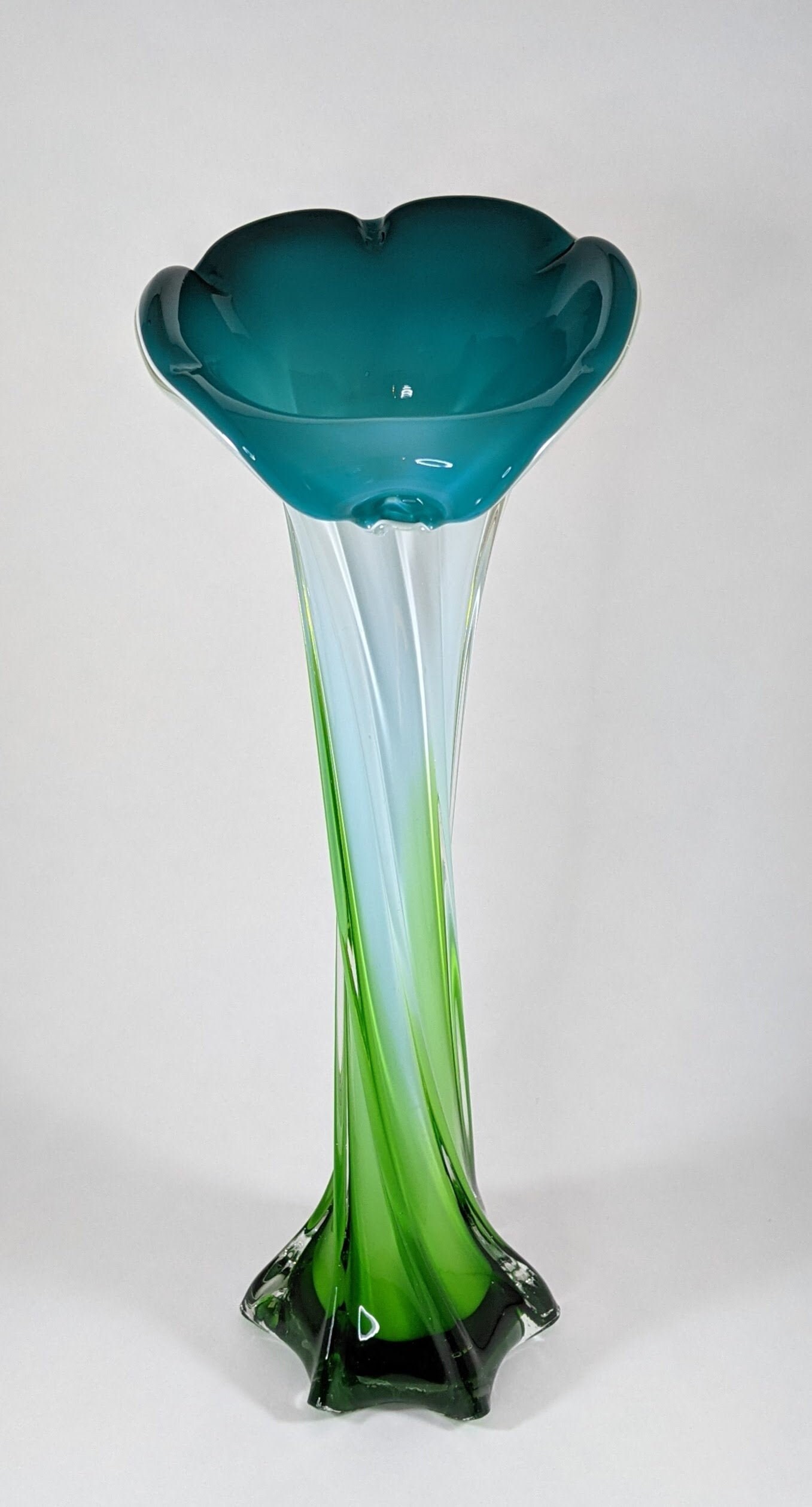 Twisted Art Glass Vase Blue Green White Vintage Flower Cala Etsy Ireland