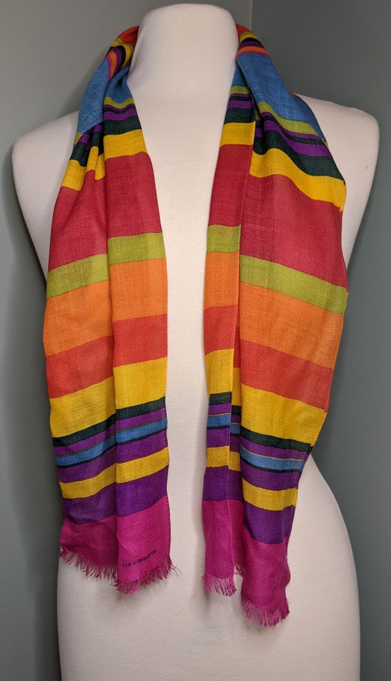 Long Vintage Rainbow Striped Scarf, Liz Claiborne… - image 3
