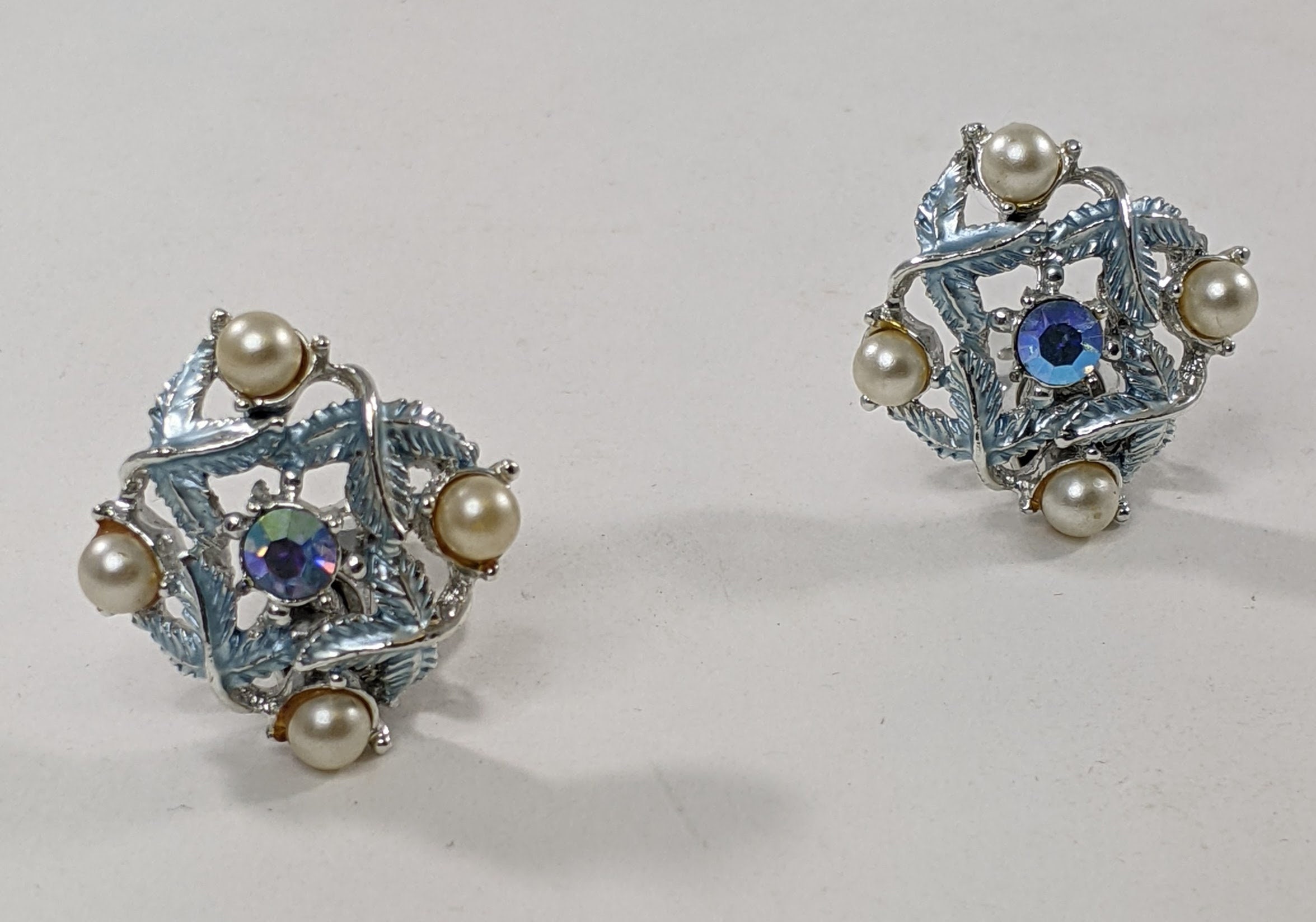 Baby Blue Clip Earrings with Faux Pearl Accents 1950s Costume Etsy
