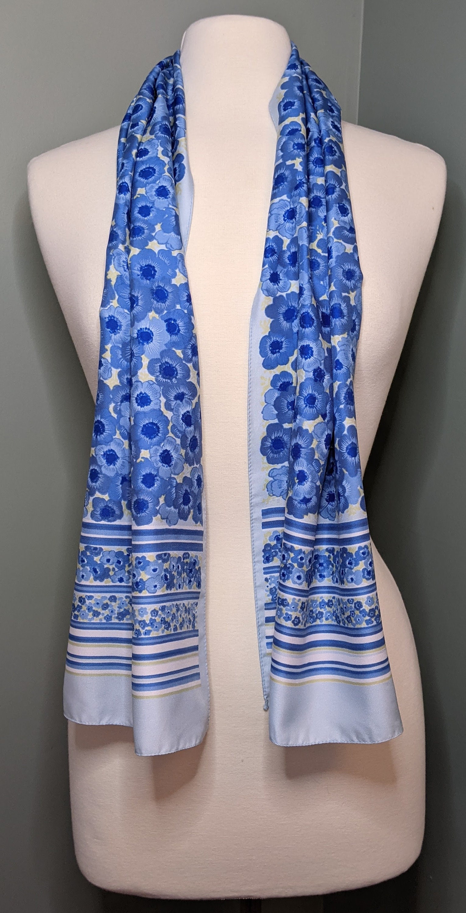 Blue Floral Scarf Made in Italy Long Vintage Head Wrap Etsy UK