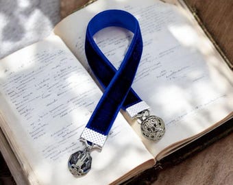 Velvet Bookmark: Crystal & Silver Filigree - Elegant Reader Gift