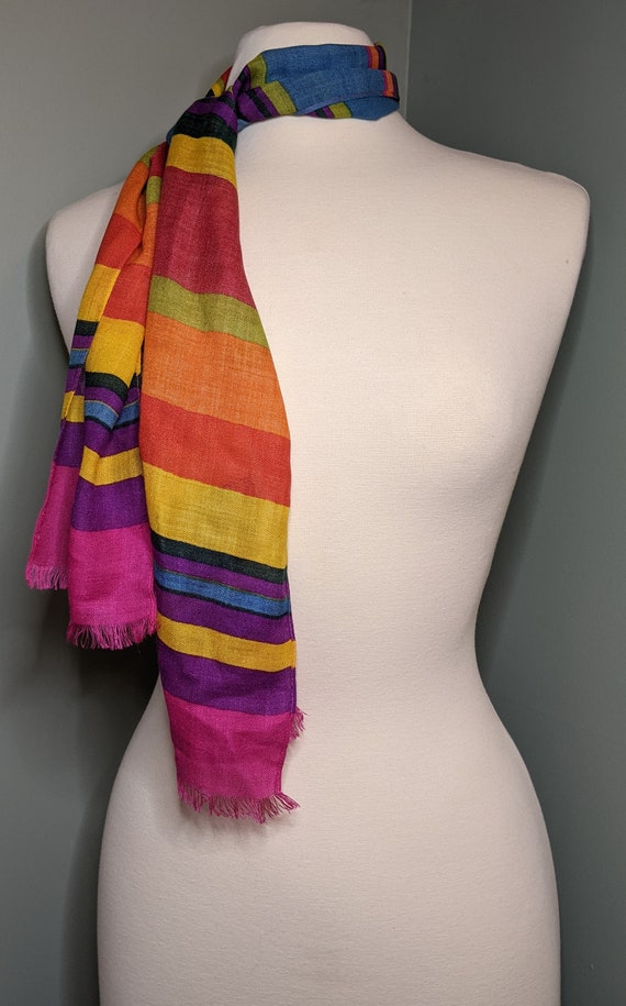 Long Vintage Rainbow Striped Scarf, Liz Claiborne… - image 5