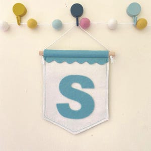 Mini Custom Letter Banner with Wave Trim, Personalised Felt Wall Hanging, Nursery or Party Decoration, Handmade Kids Room Banner