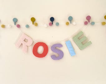 Personalised Felt Name Banner, Custom Handmade Decoration for birthday parties, bedrooms and special events