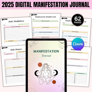 2025 Printable Digital Manifestation Journal with PLR | Planners, Trackers, Tools for Manifesting Goals, Gratitude, Mindfulness & Abundance