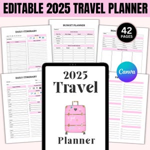 2025 Travel Planner, Fully Editable Digital Itinerary Template, Vacation Organizer, Printable Journal, KDP-Ready Trip Planning, Travel Goals