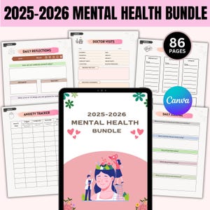 2025 Mental Health Planner Bundle, Self-Care Digital Journal, Printable Therapy and Wellness Templates, Mental Health Planner, Mental Health