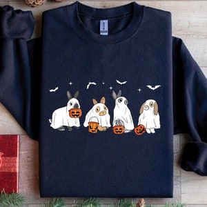 Felpa di Halloween con simpatico coniglio fantasma, maglietta con coniglietto fantasma, maglione con coniglio spettrale, maglietta con vibrazioni di Halloween, maglietta con stagione spettrale, regalo di Halloween