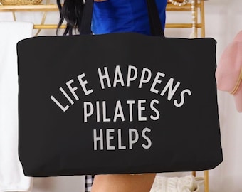 Pilates Weekender Tote Bag: Large Black Gym Bag, Gift for Instructor