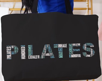 Pilates Word Art Tote Bag: Fitness Travel Bag for Yoga Mat