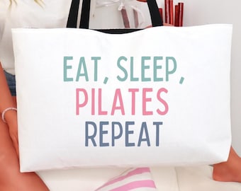 Pilates Weekender Tote Bag: Large White Gym Bag for Instructor