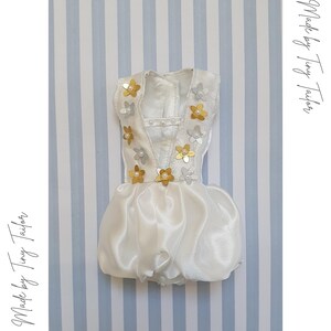 Doll Cocktail Dress: White & Gold Flowers, Puffy Mini-Skirt - Fits 1/6 Dolls
