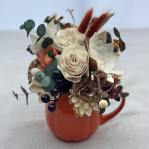 Pumpkin Mug Sola Wood Flower Arrangement – Fall Centerpiece