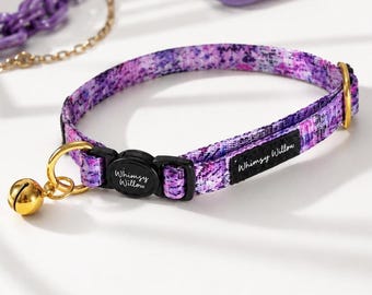 Purple Cat Collar with Gold Bell | Breakaway Kitten Collar | Artistic Violet Cat Collar | Cute Cat Accessory Gift