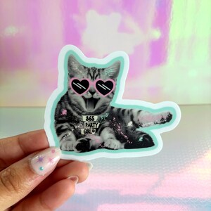 365 Party Girl Kitten-Shaped Waterproof Vinyl Sticker | Funny Cat Memes | Cat Stickers | Cat Lover