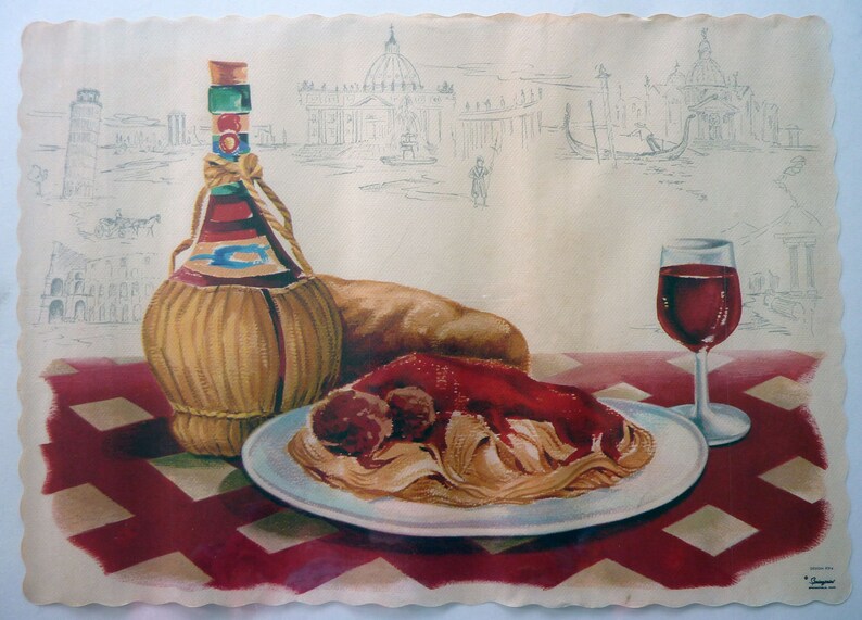 Vintage Souvenir Placemat 1970s Pasta Dinner Restaurant Italian Italy Collectible