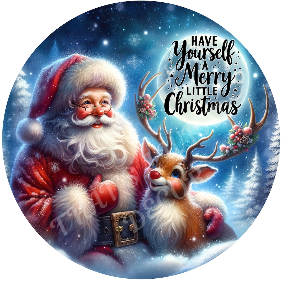Santa Clause Wreath Sign, Rudolph Sign, Winter Round Sign, Reindeer ...