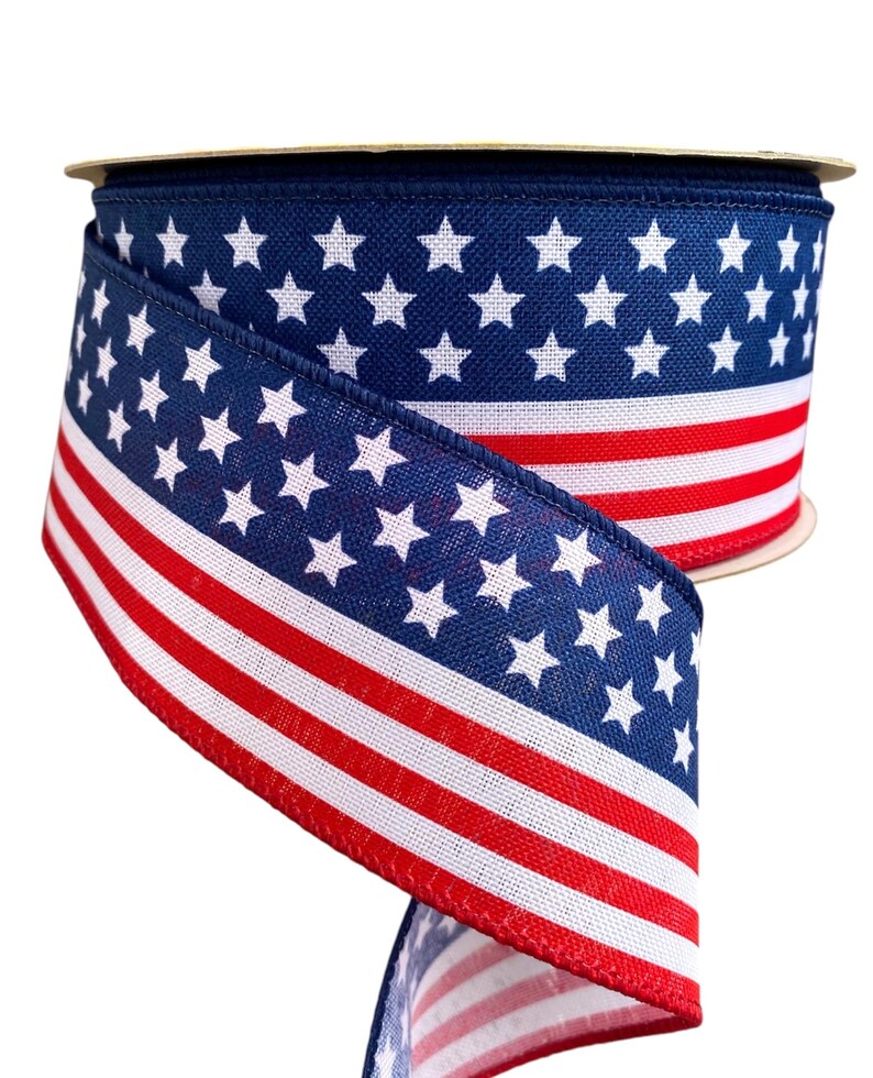 50 Yards, 2.5 Patriotic American Flag Wired Ribbon, Red, White & Blue ...