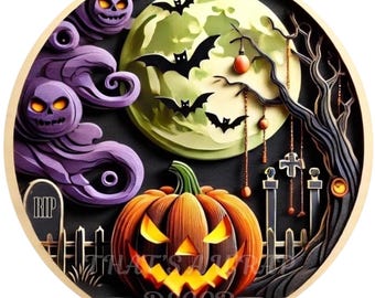 8" Halloween wreath sign, Wreath attachment, Round sign, Halloween wreath sign, Sublimation sign