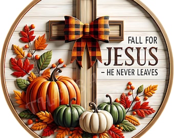 Fall wreath sign, Pumpkins wreath attachment, Round metal sign, Wreath sign, Fall for Jesus sign, Sublimation sign