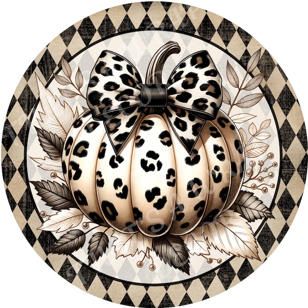 Fall wreath sign, Cheetah print, Wreath attachment, Fall sign, Round metal sign, Pumpkin sign, Sublimation sign