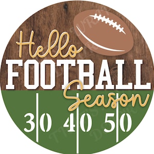 Hello Football Season wreath sign, Wreath attachment, Round metal sign, Football wreath sign, Sports sign, Sublimation sign