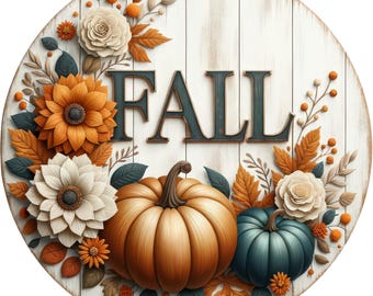 Fall wreath sign, Wreath attachment, Round metal sign, Pumpkins, Fall Leaves, Autumn wreath sign, Sublimation sign