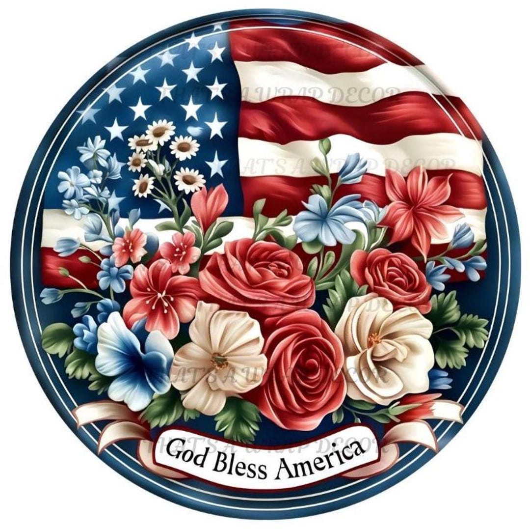 God Bless America Wreath Sign, Patriotic Round Wreath Sign, Wreath ...