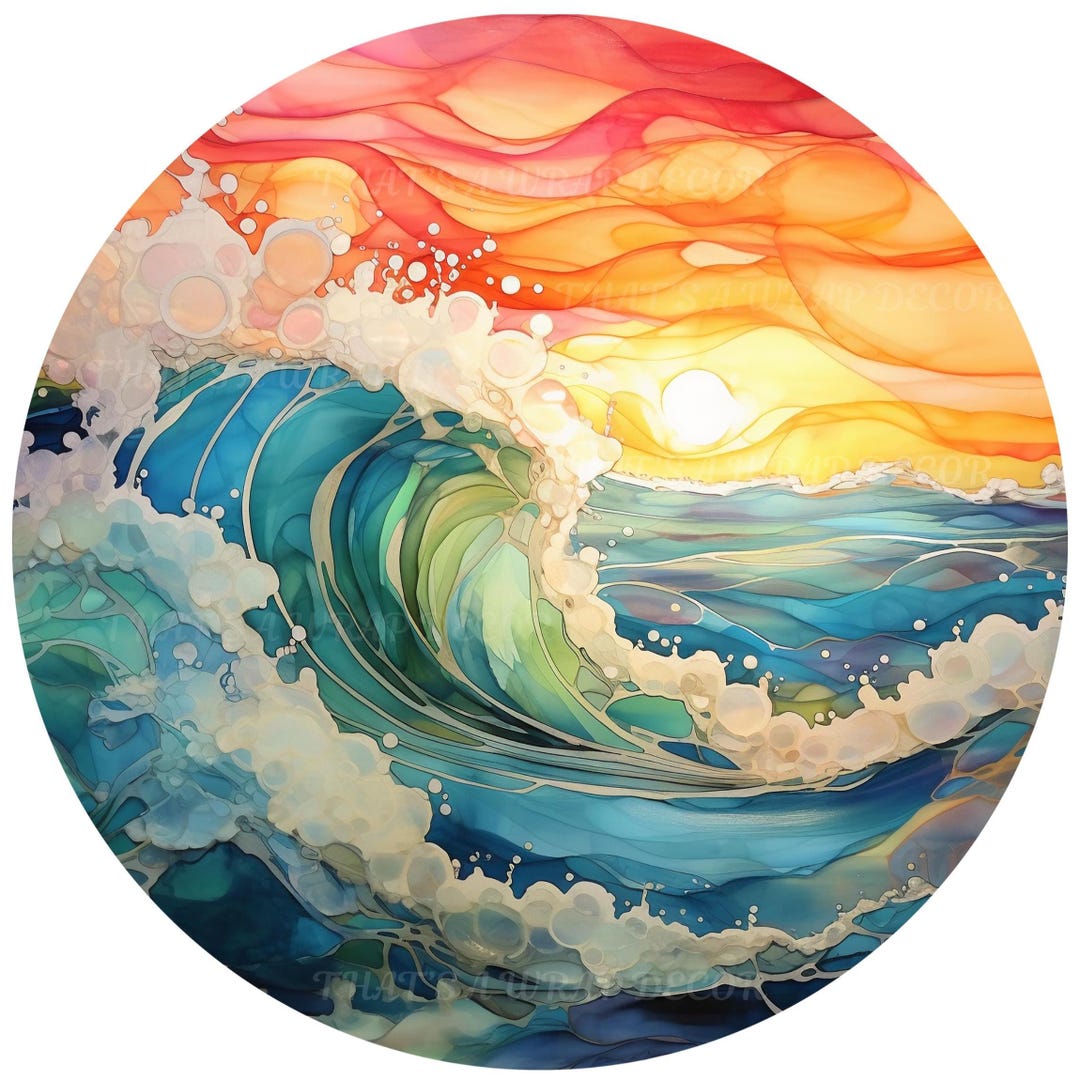 Floating Ocean Sign Ocean Waves Sign, Wreath Attachment, Round Metal Sign, Ocean Sign ...