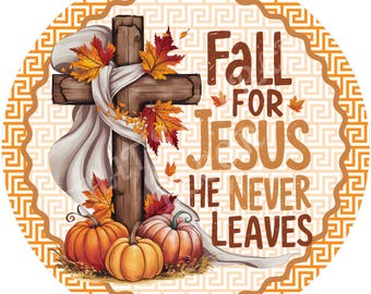 Fall wreath sign, Pumpkins wreath attachment, Round metal sign, Wreath sign, Fall for Jesus sign, Sublimation sign