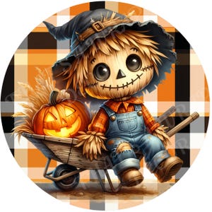 Scarecrow wreath sign, Fall sign, Wreath attachment, Pumpkin, Scarecrow sign, Round sign, Sublimation sign