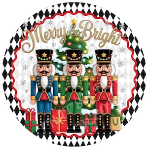 Nutcracker wreath sign, Merry & Bright, Holiday sign, Christmas sign, Winter decor, Nutcracker sign, Sublimation sign